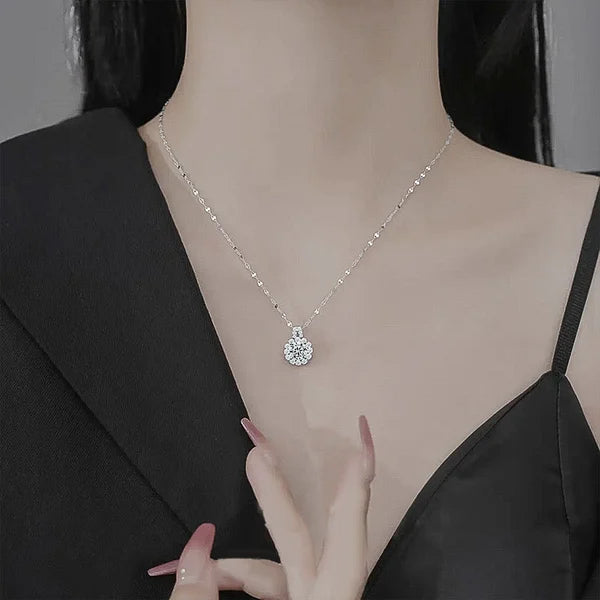 šS925 Sterling Silver Moissanite Sunflower Pendant Necklace