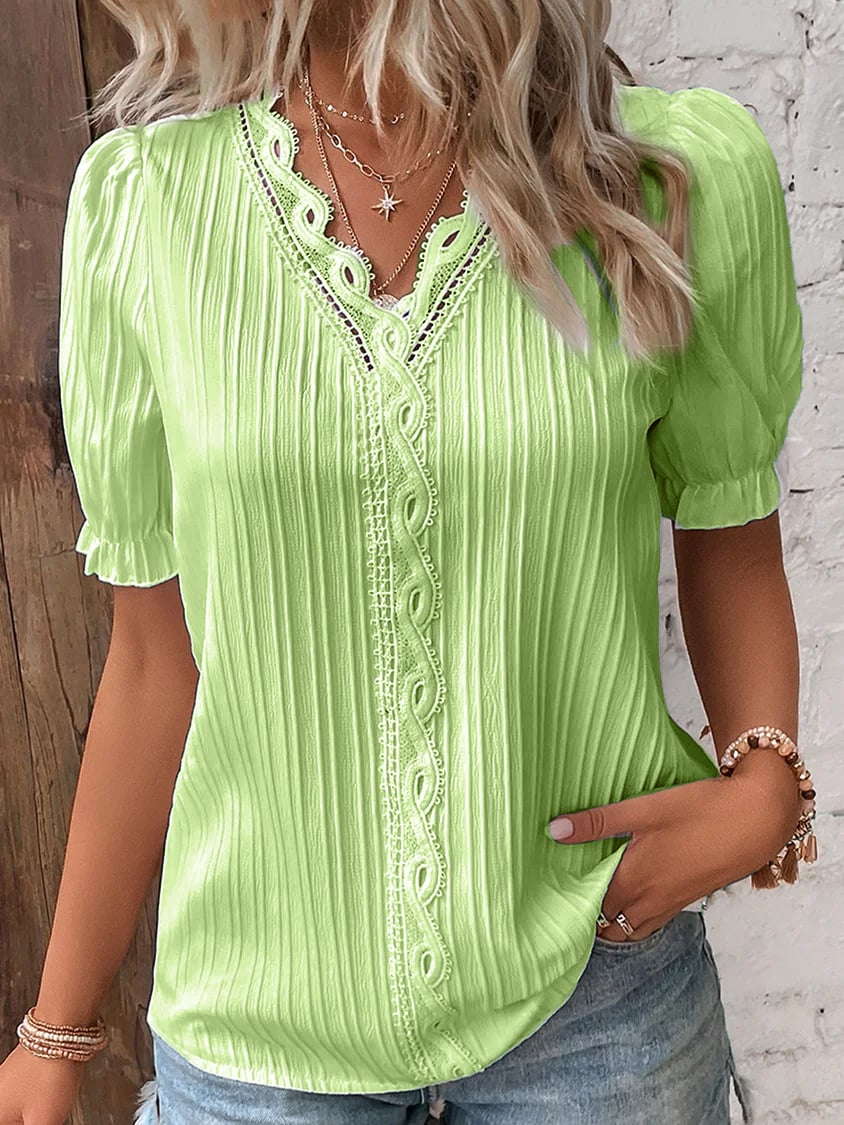 š„BUY 2 GET 10% OFFšV Neck Plain Lace Elegant Shirt