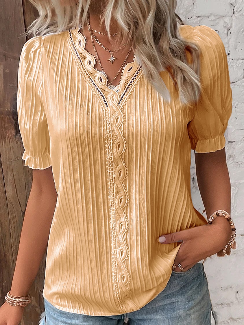 š„BUY 2 GET 10% OFFšV Neck Plain Lace Elegant Shirt