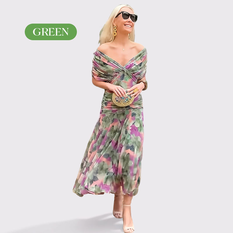 🌸Neuerscheinung 50% RABATT 💖Damen Trägerlos-Kleid mit V-Ausschnitt und Druck