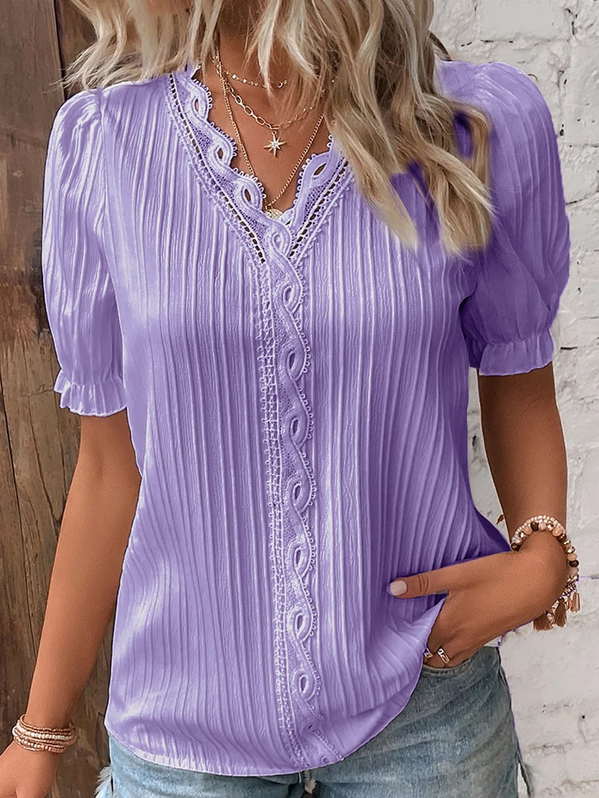 š„BUY 2 GET 10% OFFšV Neck Plain Lace Elegant Shirt