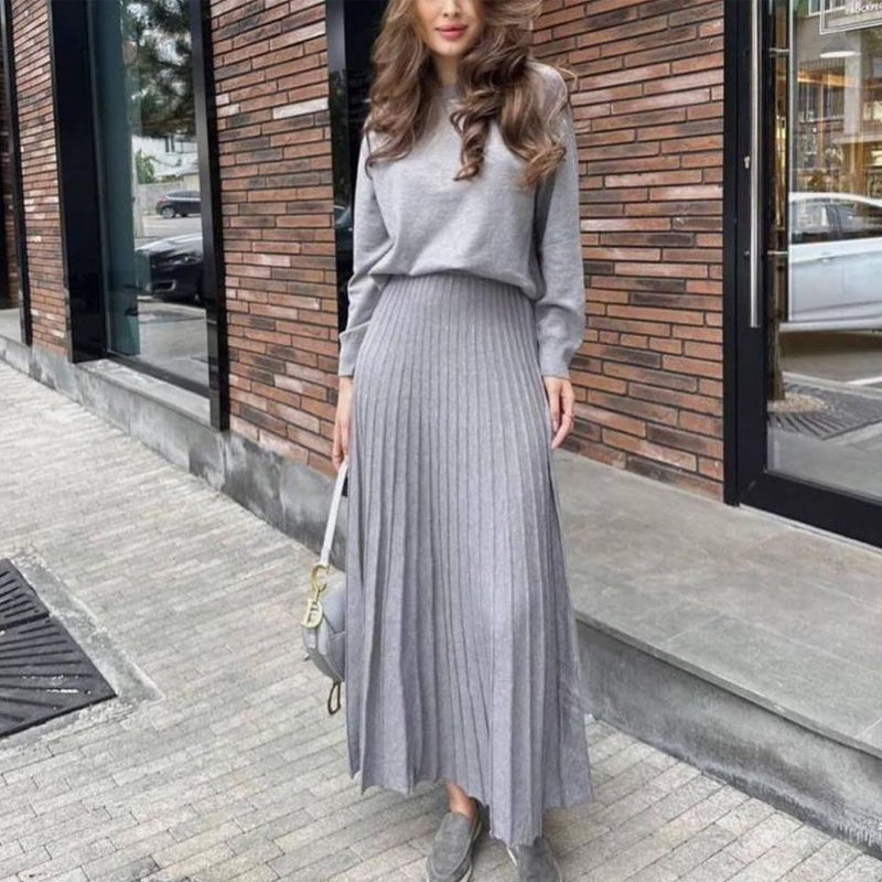🔥HOT SALE 49% OFF🔥Women's Round-Neck Top & Pleated Skirt 2-Piece Set