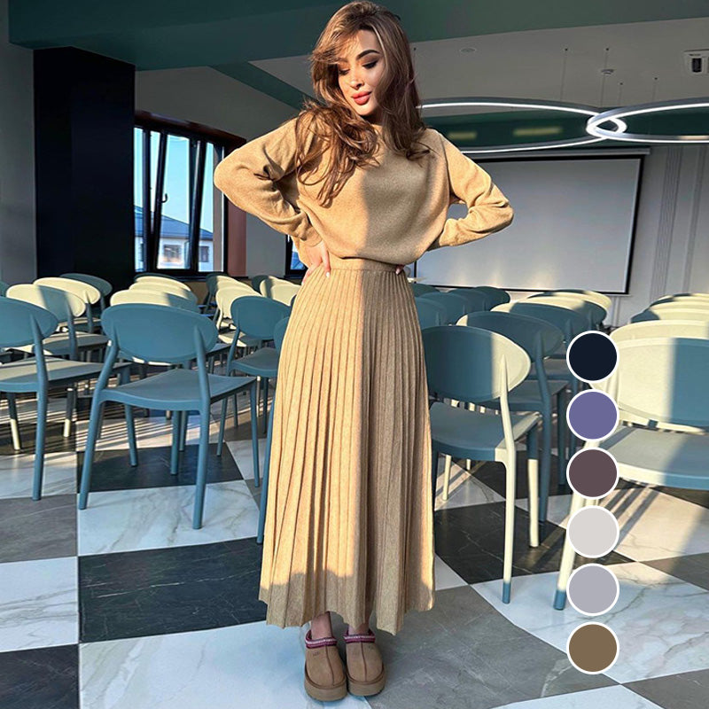🔥HOT SALE 49% OFF🔥Women's Round-Neck Top & Pleated Skirt 2-Piece Set