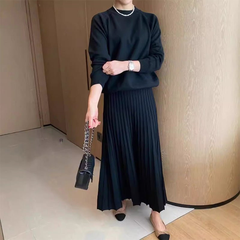 🔥HOT SALE 49% OFF🔥Women's Round-Neck Top & Pleated Skirt 2-Piece Set