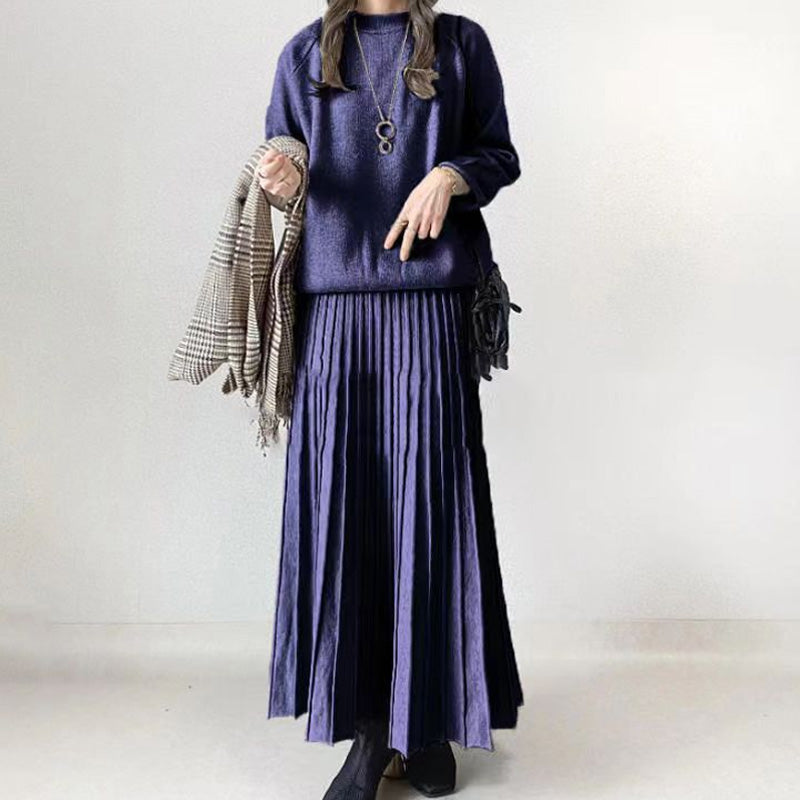 🔥HOT SALE 49% OFF🔥Women's Round-Neck Top & Pleated Skirt 2-Piece Set