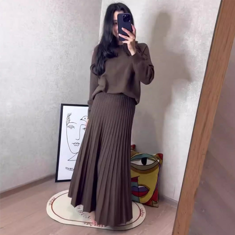 🔥HOT SALE 49% OFF🔥Women's Round-Neck Top & Pleated Skirt 2-Piece Set