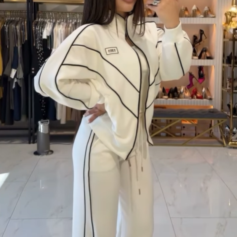 💥Hot Sale 55% OFF🔥Turtleneck Striped Top & Wide-Leg Pants 2-Piece Set