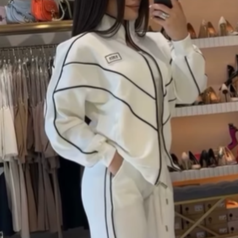 💥Hot Sale 55% OFF🔥Turtleneck Striped Top & Wide-Leg Pants 2-Piece Set