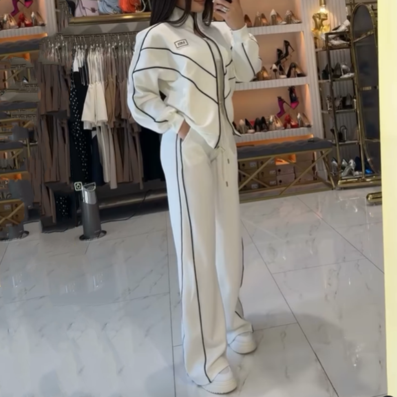💥Hot Sale 55% OFF🔥Turtleneck Striped Top & Wide-Leg Pants 2-Piece Set