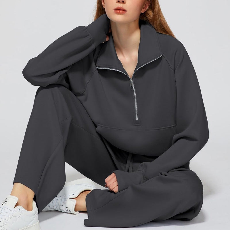 đ„Big Sale 50% OFFđ„Womenâs High-Neck Zip-Up Pullover and Wide-Leg Pants Set
