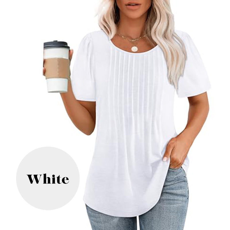 🔥Last Day Sale 49%🔥Women's Short Sleeve Pleated Dressy Casual Scooped Neck Tops