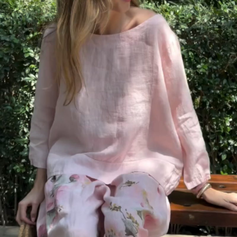 Solid Tops & Floral Wide-Leg Pants Two-Piece Set