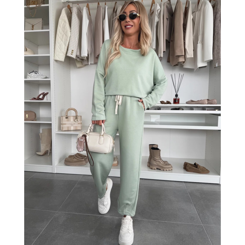Solid Color Round Neck Top & Loose Pants 2-PCS
