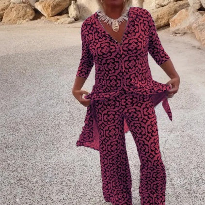 Print Button-Down Shirt & Pants 2-Piece Set