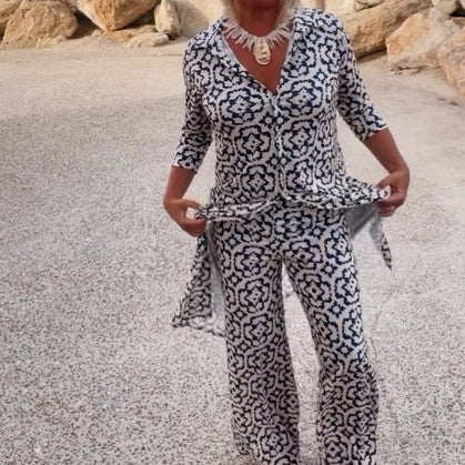 Print Button-Down Shirt & Pants 2-Piece Set