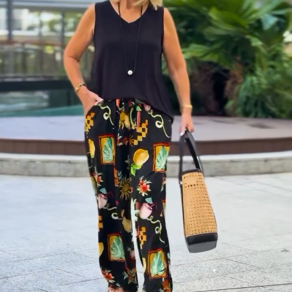 Sleeveless Top & Wide-Leg Pants 2-Piece Set