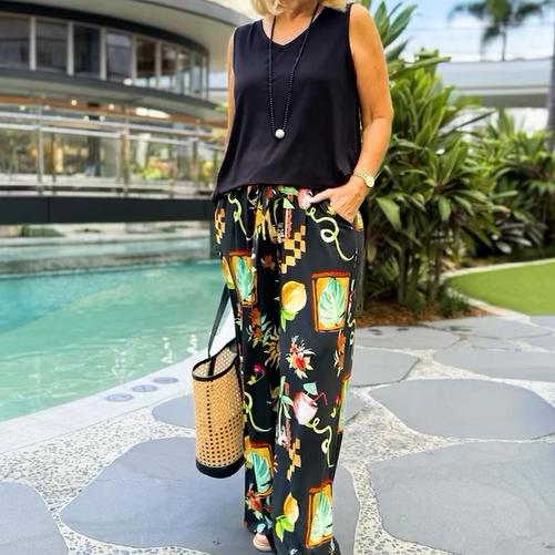 Sleeveless Top & Wide-Leg Pants 2-Piece Set