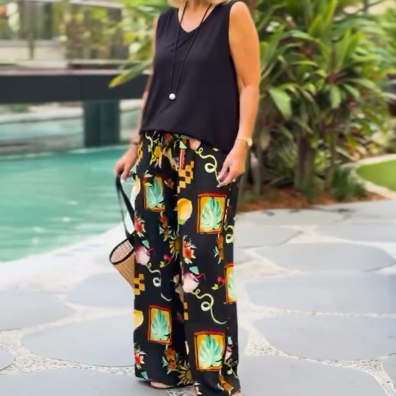 Sleeveless Top & Wide-Leg Pants 2-Piece Set