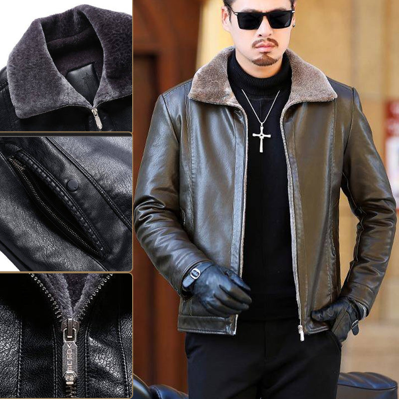 ❄️Winter Specials❄️ Men's Faux Fur Lined PU Leather Warm Jacket