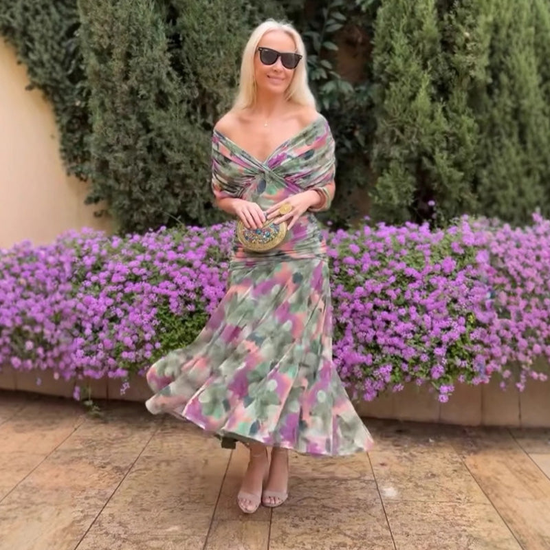 🌸Neuerscheinung 50% RABATT 💖Damen Trägerlos-Kleid mit V-Ausschnitt und Druck
