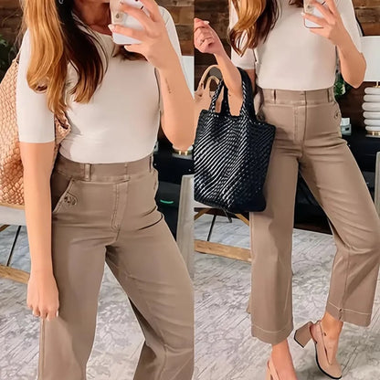 🔥2025 HOT SALE🔥Stretch Twill Cropped Wide Leg Pants