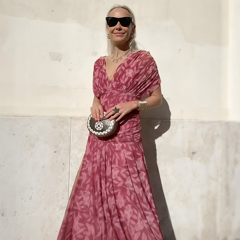 🌸Neuerscheinung 50% RABATT 💖Damen Trägerlos-Kleid mit V-Ausschnitt und Druck