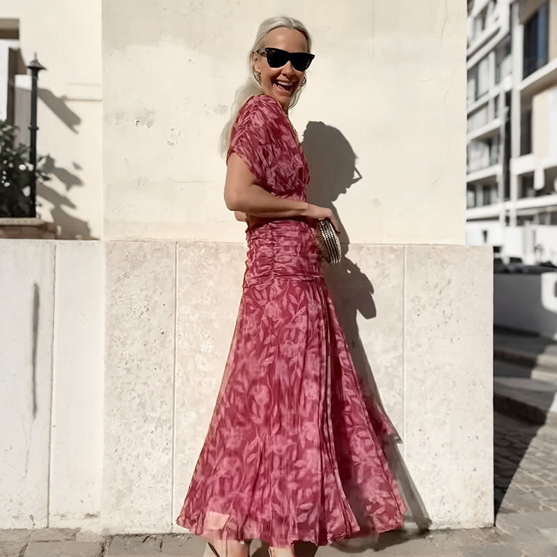 🌸Neuerscheinung 50% RABATT 💖Damen Trägerlos-Kleid mit V-Ausschnitt und Druck