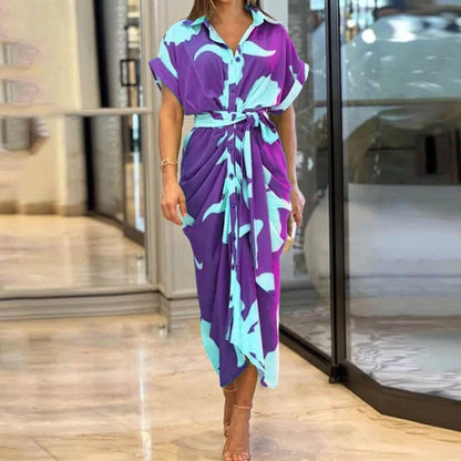 🔥Summer Hot Sale 49% OFF🔥Printed Waist Cinching Shirt Dress