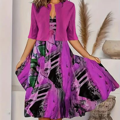 Zweiteiler für Damen: Ärmelloses Kleid mit kurzem Cardigan