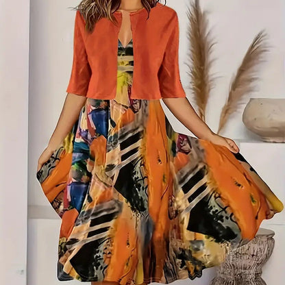 Zweiteiler für Damen: Ärmelloses Kleid mit kurzem Cardigan