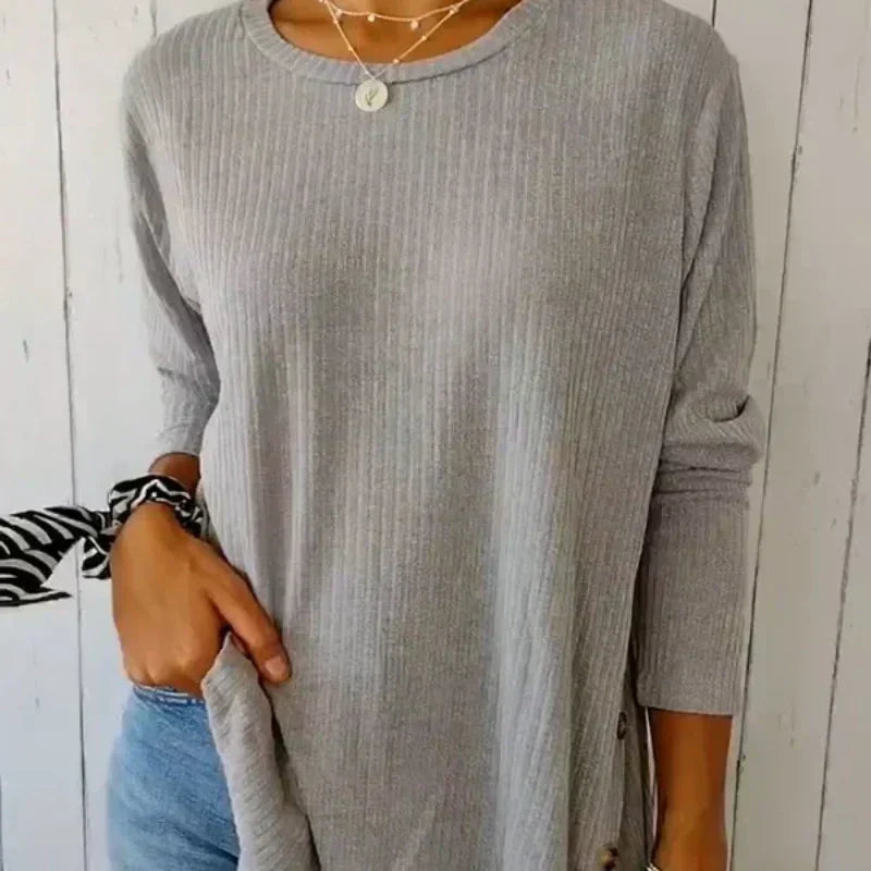 👚Women’s Casual Long Sleeve Solid Color Button T-Shirt