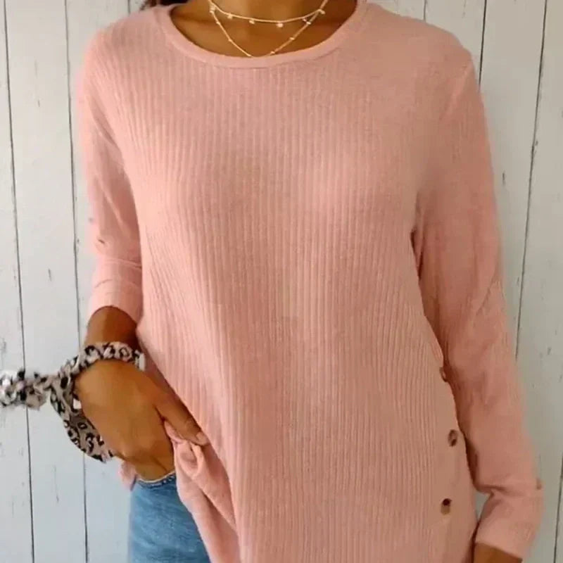 👚Women’s Casual Long Sleeve Solid Color Button T-Shirt