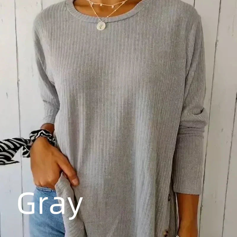 👚Women’s Casual Long Sleeve Solid Color Button T-Shirt