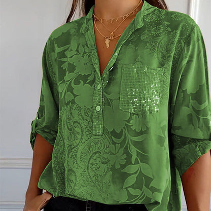 🌷Limited Time Offer 49% OFF💃Women's Casual Lapel Printed Top with Adjustable Sleeves