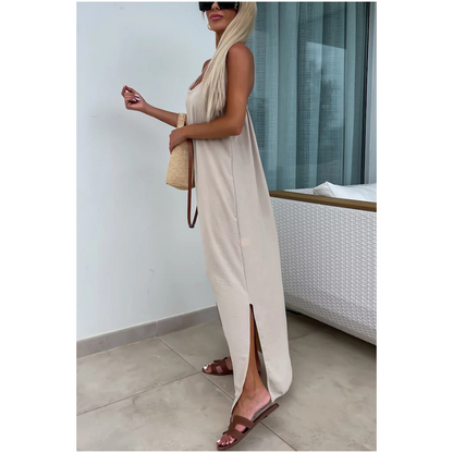 Loose-Fit Spaghetti Strap Maxi Dress with Side Slit