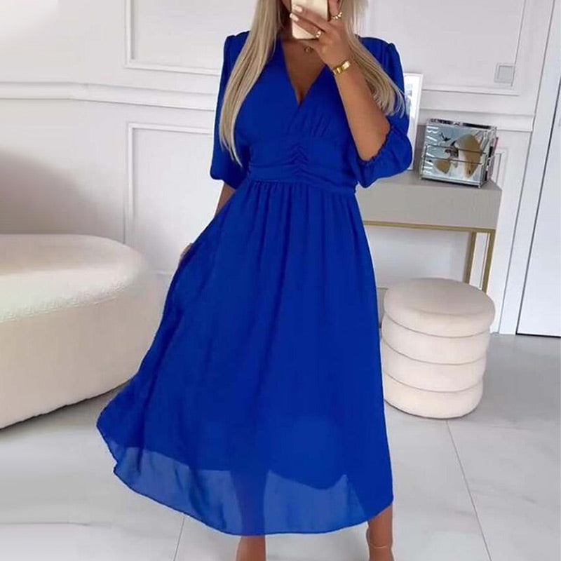 💃Women's V-neck Lightweight Chiffon Dress