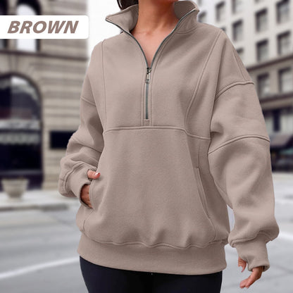 Women's Half Zip Long-Sleeve Tops with Pockets