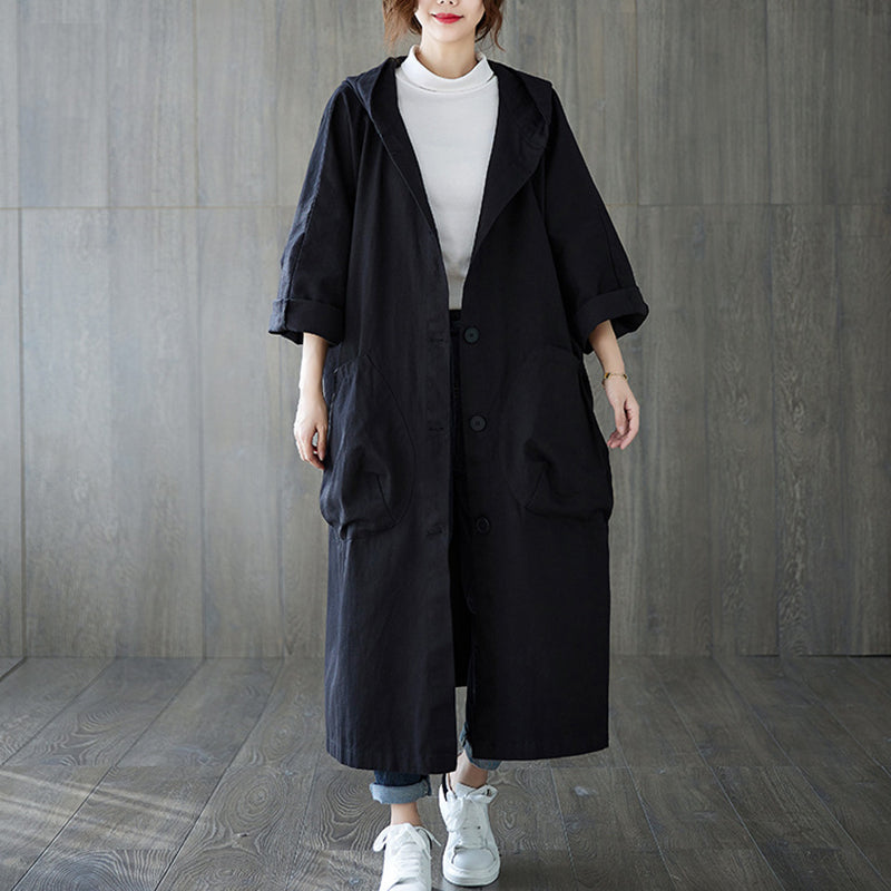 Oversized Large Pocket Hooded Long Trench Coat