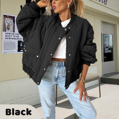 Solid Color Loose Thick Warm Bomber Jacket