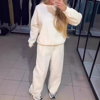 Women’s Round-neck Casual Sports Sweatshirt and Jogger Pants 2-piece Set