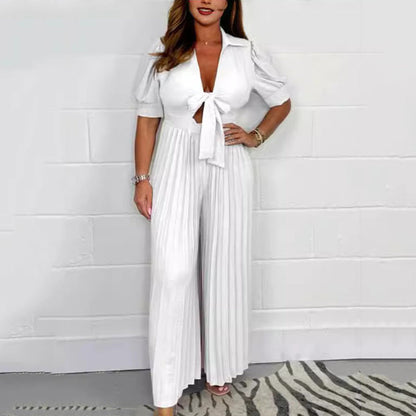 Women’s Solid Color Pleated Jumpsuit