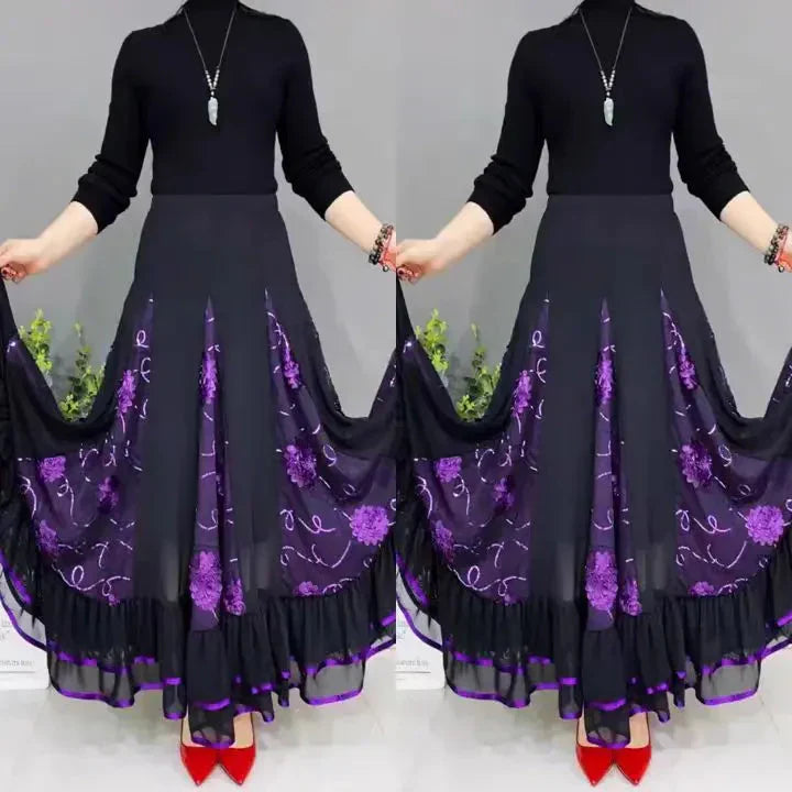 🌷🌹New Embroidered High Waist Long Puffy Dance Skirt