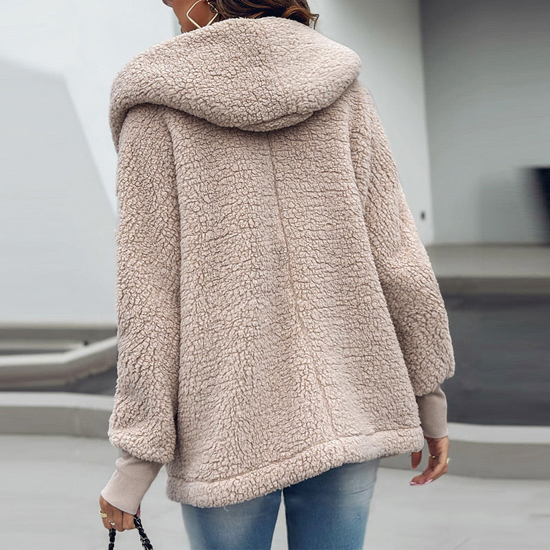 Women's Soft Fuzzy Hooded Jacket with Pockets