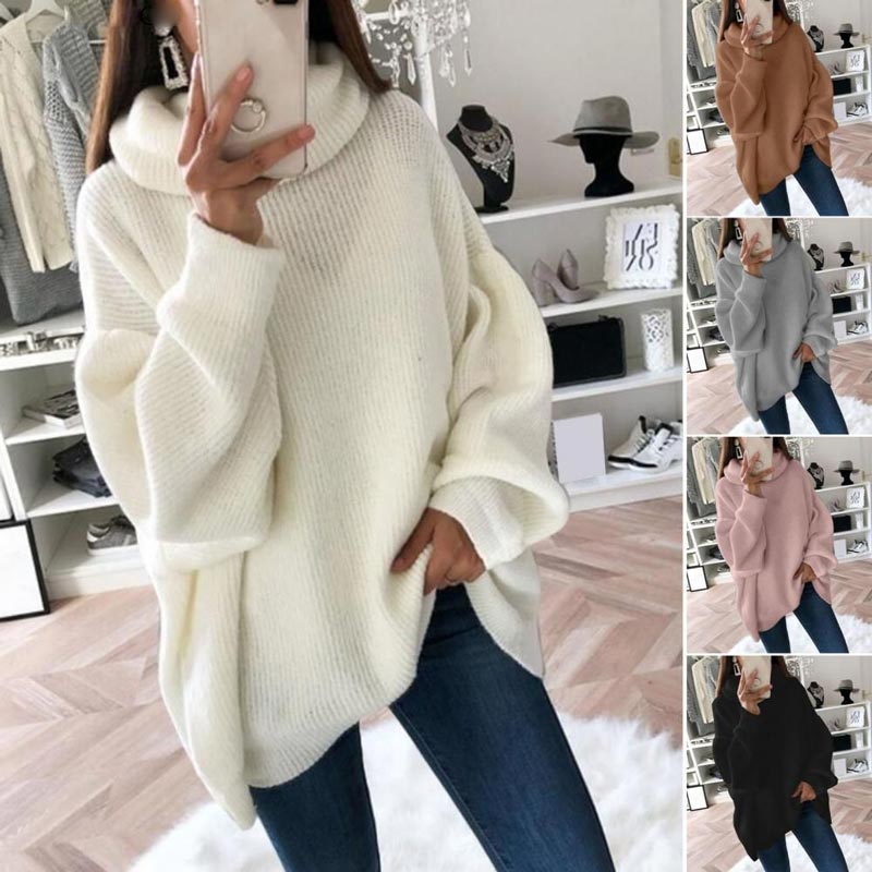 Übergroßer Rollkragenpullover aus einfarbigem Strick für Damen