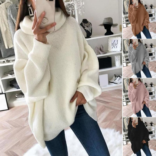 Übergroßer Rollkragenpullover aus einfarbigem Strick für Damen