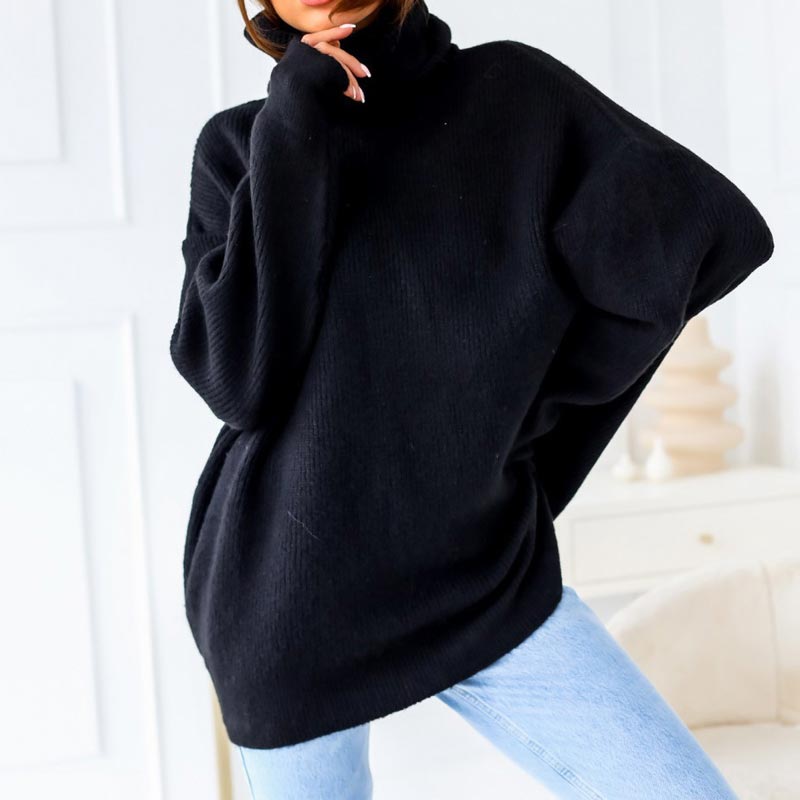 Übergroßer Rollkragenpullover aus einfarbigem Strick für Damen