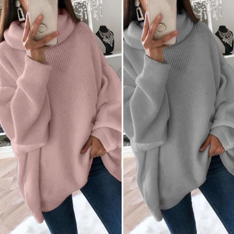 Übergroßer Rollkragenpullover aus einfarbigem Strick für Damen