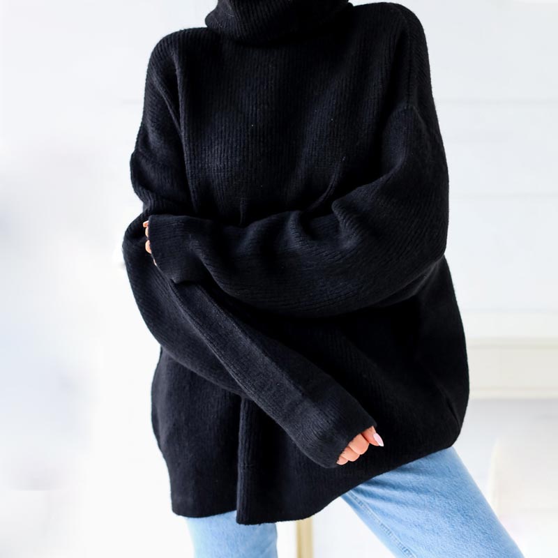 Übergroßer Rollkragenpullover aus einfarbigem Strick für Damen