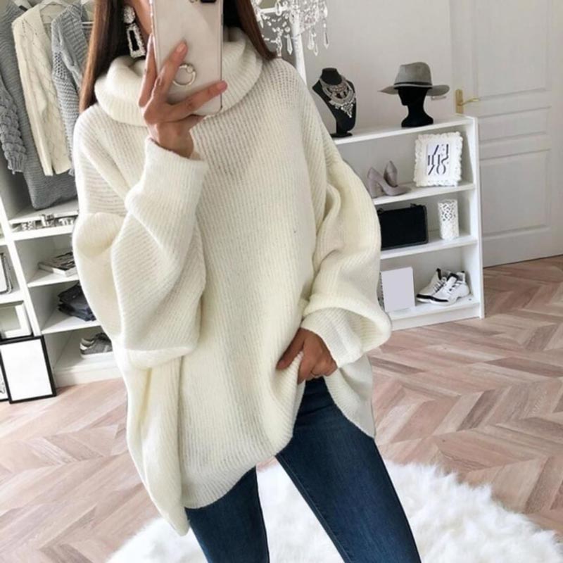 Übergroßer Rollkragenpullover aus einfarbigem Strick für Damen