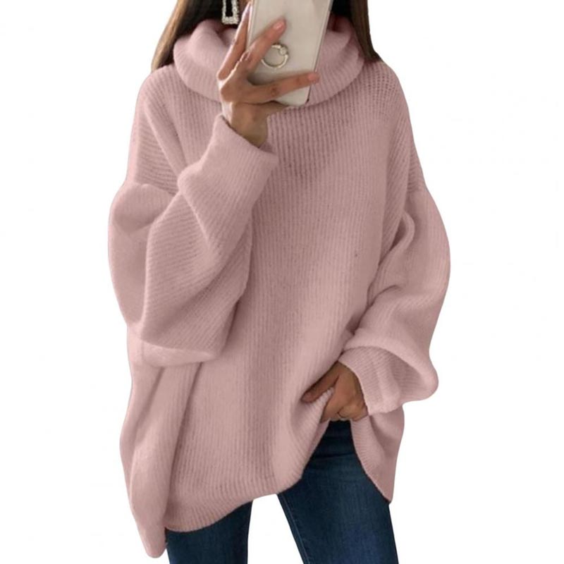 Übergroßer Rollkragenpullover aus einfarbigem Strick für Damen